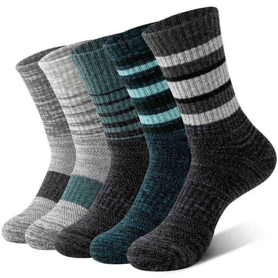 5 Pairs Merino Wool Hiking Socks Warm Thermal Winter Cozy Cushioned Moisture Wicking Socks for Women & Men