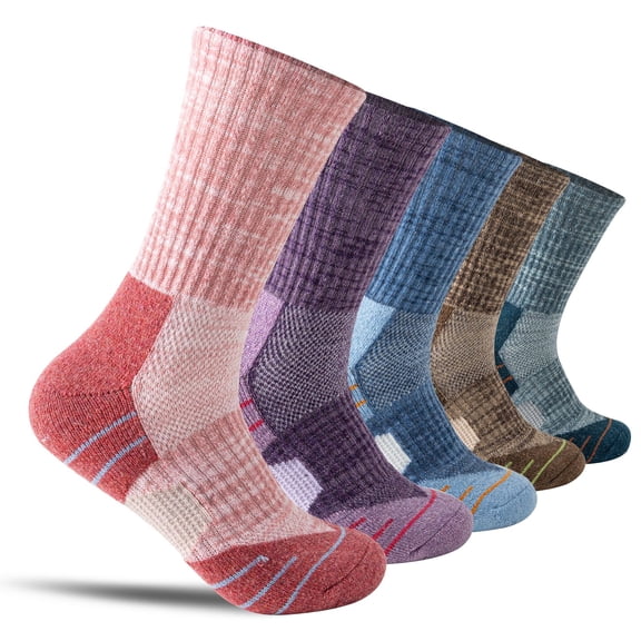 5 Pairs Merino Wool Hiking Socks Warm Thermal Winter Cozy Cushioned Moisture Wicking Socks for Women & Men