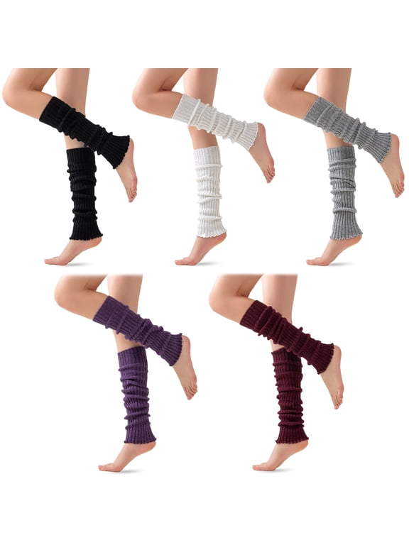 5 Pairs Merino Wool Leg Warmers Women Soft Warmer Winter Stockings Knit Long Leg Warmers Indoor Outdoor
