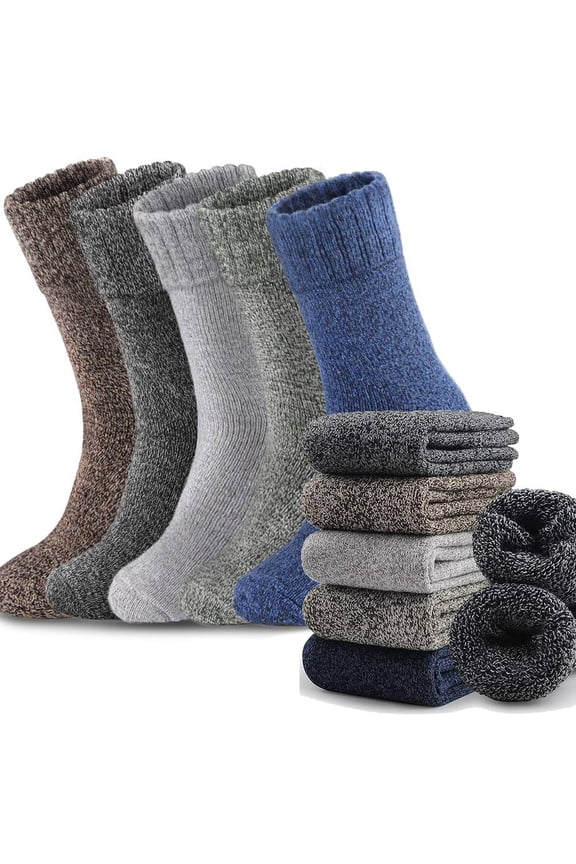 5 Pairs Merino Wool Socks Mens, Thick Warm Winter Socks, Hiking Socks Soft Casual Socks for Men