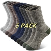 5 Pairs Merino Wool Socks for Men,Thermal Wool Hiking Socks Supper Thick Winter Crew Socks