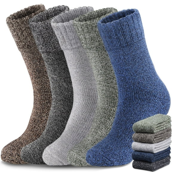 5 Pairs Merino Wool Socks for Men, Thick Winter Wool Hiking Socks, WaBreathable Crew Mens Socks(USA Size 14-18)