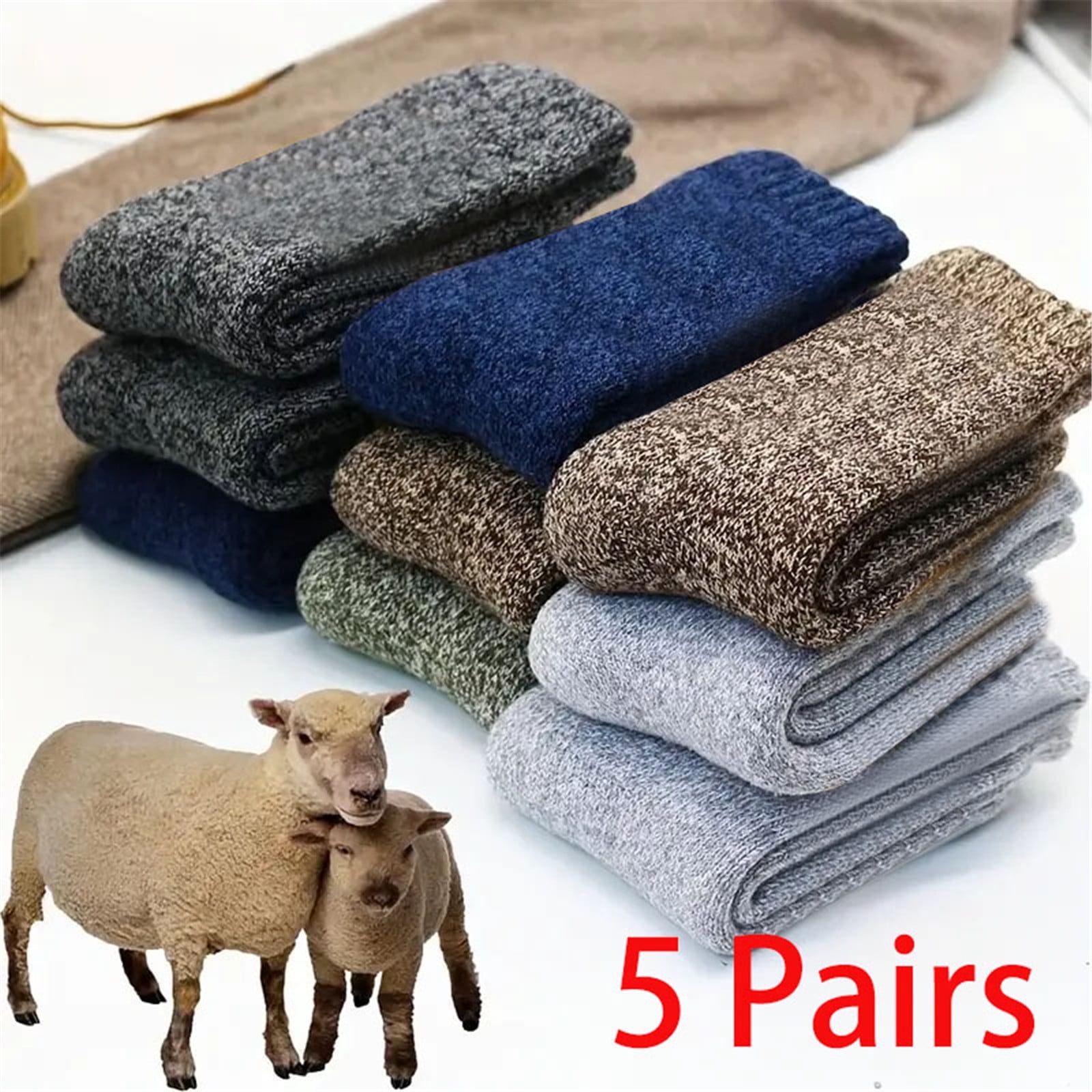 GLAMOURGARDEN 5 Pairs Merino Wool Socks for Men Thick Winter Wool Hiking Socks Warm Breathable Crew Mens SocksFit USA Size 7-13)