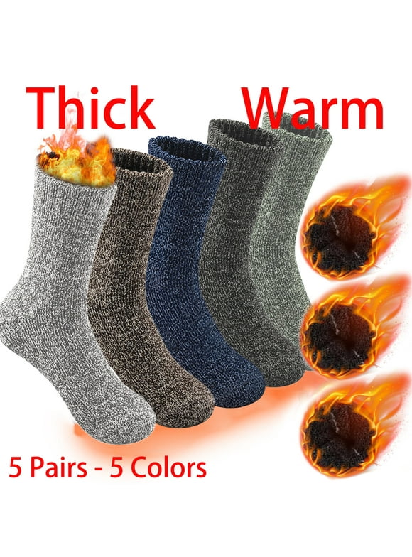 5 Pairs Merino Wool Socks for Men, Thick Winter Wool Hiking Socks, Warm Breathable Crew Mens Socks（Fit USA Size 7-13)