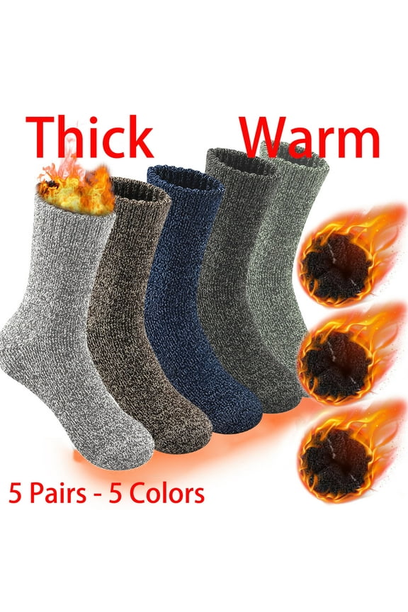 5 Pairs Merino Wool Socks for Men, Thick Winter Wool Hiking Socks, Warm Breathable Crew Mens Socks（Fit USA Size 7-13)