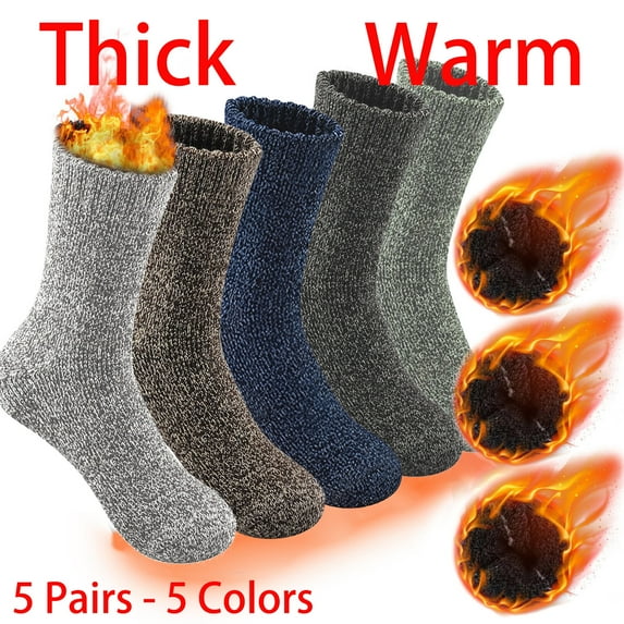 5 Pairs Merino Wool Socks for Men, Thick Winter Wool Hiking Socks, Warm Breathable Crew Mens Socks(Fit USA Size 7-13)