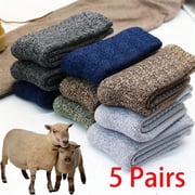 5 Pairs Merino Wool Socks for Men Thick Winter Wool Hiking Socks Warm Breathable Crew Mens Socks Fit USA Size 7-13
