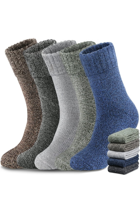 5 Pairs Merino Wool Socks for Men, Thick Winter Wool Hiking Socks, Warm Breathable Crew Mens Socks