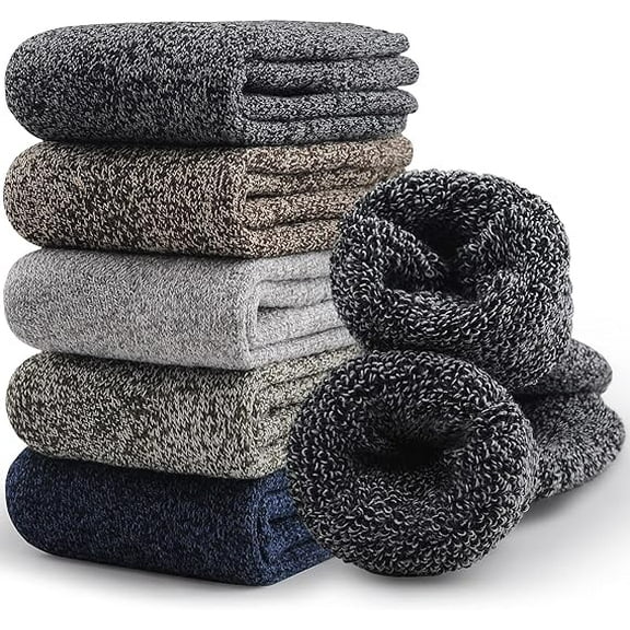 5 Pairs Merino Wool Socks for Men, Thick Winter Wool Hiking Socks, Warm Breathable Crew Mens Socks(USA Size 7-13)