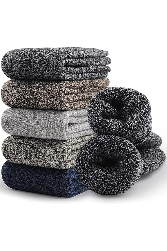 5 Pairs Merino Wool Socks for Men, Thick Winter Wool Hiking Socks, Warm Breathable Crew Mens Socks(USA Size 7-13)