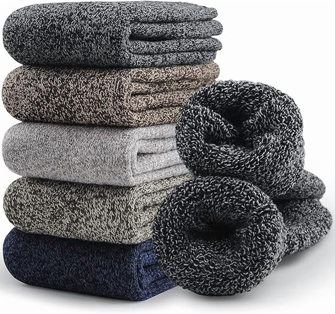 5 Pairs Merino Wool Socks for Men, Thick Winter Wool Hiking Socks, Warm Breathable Crew Mens Socks(USA Size 7-13)