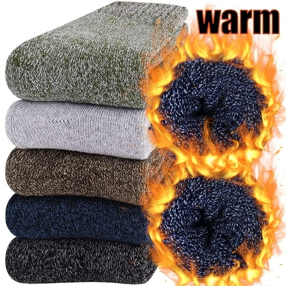 5 Pairs Merino Wool Socks for Men, Thick Winter Wool Hiking Socks, Warm Breathable Crew Mens Socks