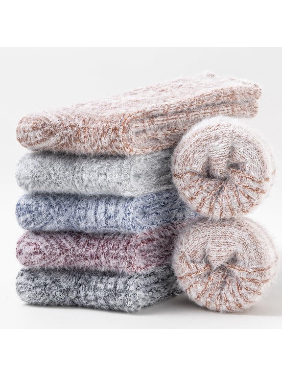5 Pairs Merino Wool Socks for Women Hiking Thermal Warm Winter Thick Boot Cozy Crew Comfy Work Socks for Ladies