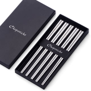 5 Pairs Metal Chopsticks Reusable 18/8 stainless steel Chopsticks Dishwasher Safe Lightweight Non-Slip Chop Sticks 9 1/4 Inches Present Set