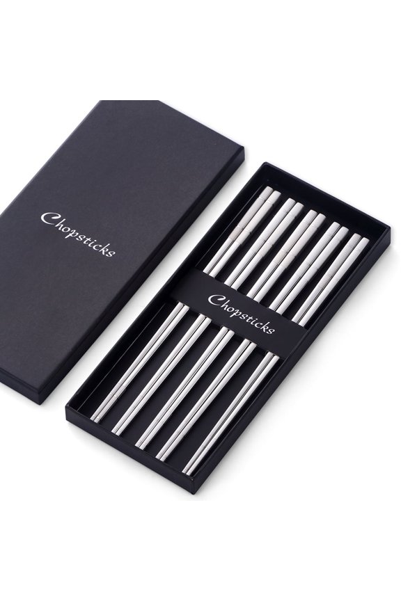 5 Pairs Metal Chopsticks Reusable 18/8 stainless steel Chopsticks Dishwasher Safe Lightweight Non-Slip Chop Sticks 9 1/4 Inches Present Set
