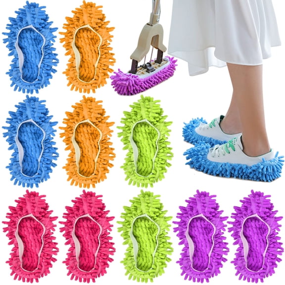 5 Pairs Microfiber Mop Slippers, Reusable Washable Floor Cleaning Foot Covers
