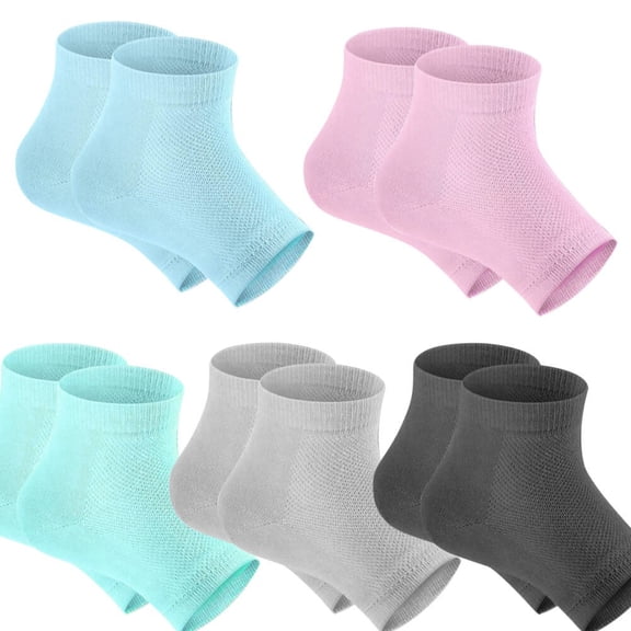 5 Pairs Moisturizing Gel Heel Socks Open Toe Socks for Dry Hard Cracked Heels, 5 Colors