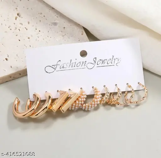 STYLO CHARMS 5 Pairs Multipack Everyday Women Earrings Gift Set in Yellow Gold Plating, Thick Open, Lightweight, Hoop Hypoallergenic Twisted Earrings for Women