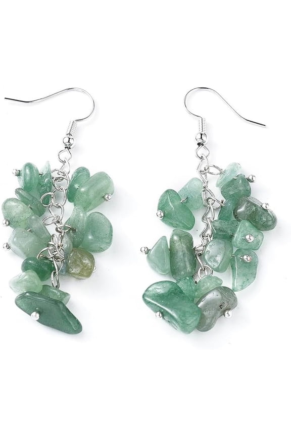 5 Pairs Natural Green Aventurine Dangle Earrings with Brass Earring Hooks Cluster Earrings Drop Dangle Earring for Women Jewelry Gift