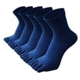 thumbnail image 1 of 5 Pairs Navy Blue Men's Cotton Five Finger Crew Socks, Breathable Athletic Running Toe Socks One Size Fits Most US 6-14, 1 of 7