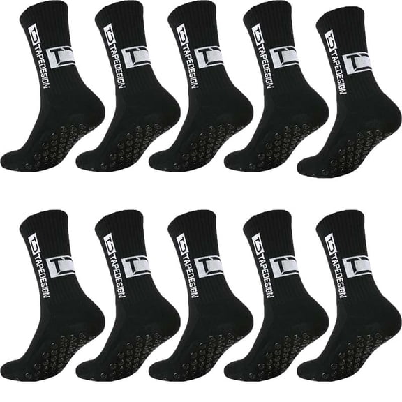 5 Pairs Non-Slip Grip Socks for Soccer & Sports, Anti-Slip Athletic Socks for Men & Women (Size 39-45, White) - Basketball Running