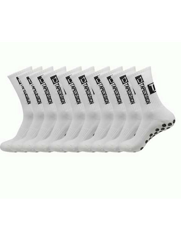 5 Pairs Non-Slip Grip Socks for Soccer & Sports, Anti-Slip Athletic Socks for Men & Women (Size 39-45, White) - Basketball Running