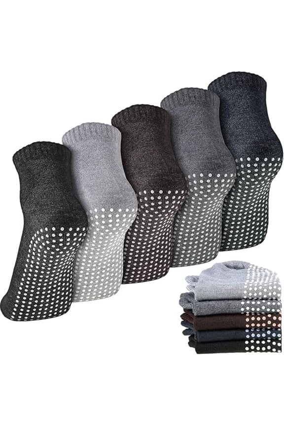 5 Pairs Non-Slip Gripper Socks with Cushioned Sole, Breathable Cotton Unisex Socks for Yoga, Pilates, Barre & Home Workout