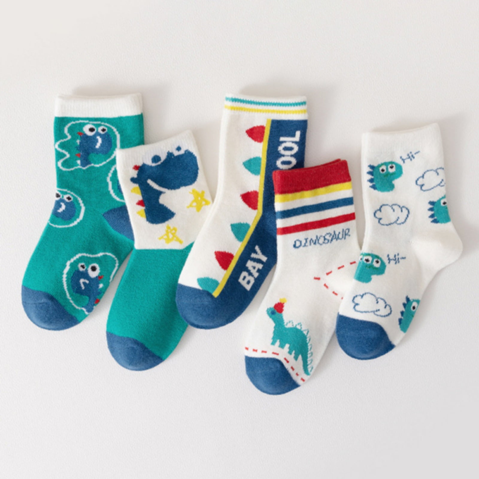 5 Pairs Non Slip Toddler Socks Kids Baby Anti Skid Cotton Crew Socks