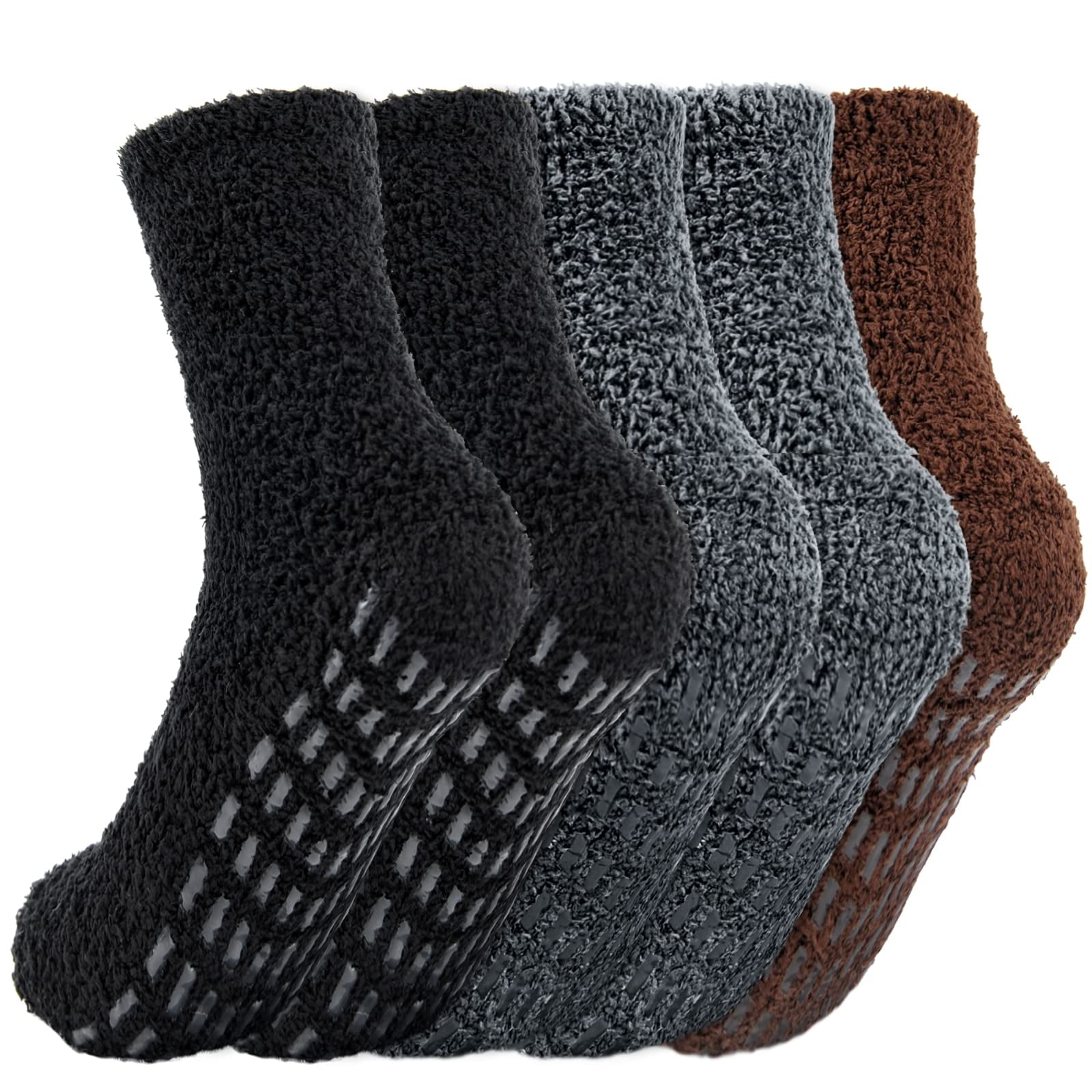5 Pairs Nonslip Hospital Socks Fuzzy Slipper Grip Socks For Women Men