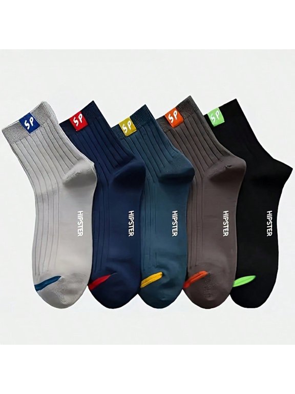 5 Pairs Of Alphabet Pattern Neutral Socks, Sports And Breathable Mid-Calf Socks, Ladies Silk Stockings And Socks Suitable For Daily Wear.
