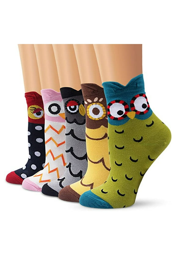 5 Pairs Of Autumn And Winter Ladies Socks Owl Stockings Stereo Ears Creative Funny Cute Design Cartoon Cotton Socks