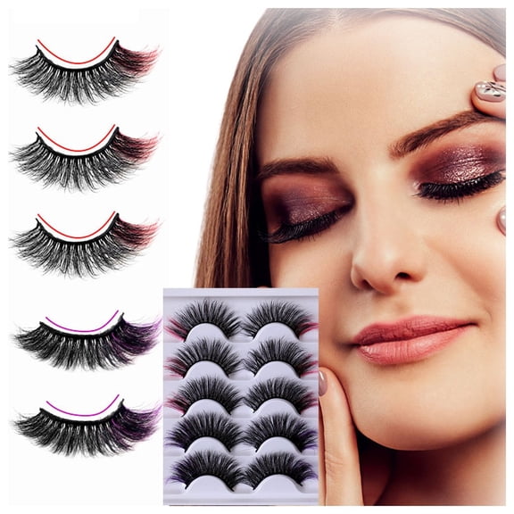 5 Pairs Of Colorful Multilayer Thick Imitation False Eyelashes Dramatic Long Curly Volume Lashes
