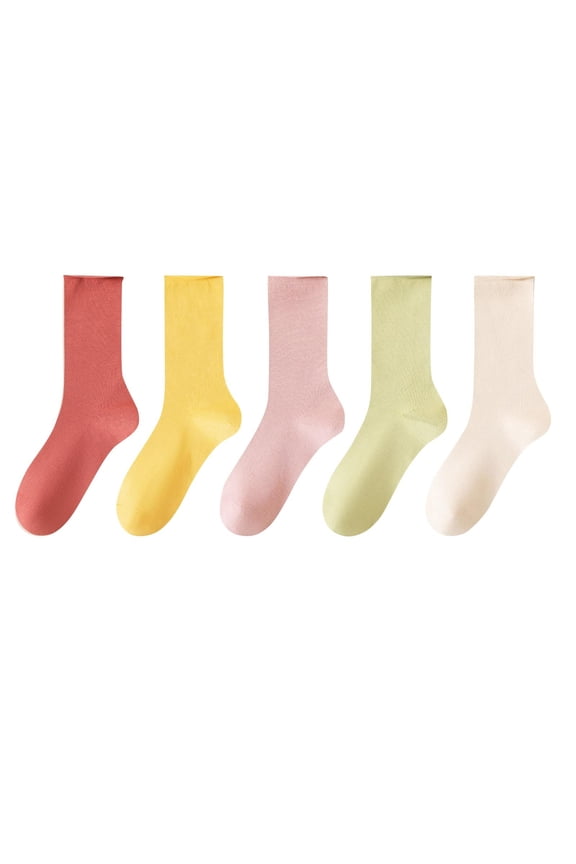 5 Pairs Of Cotton Crew Socks Women Seamless Toe Stretchy Breathabled Socks Casual Solid Color Sock For Daily Wear