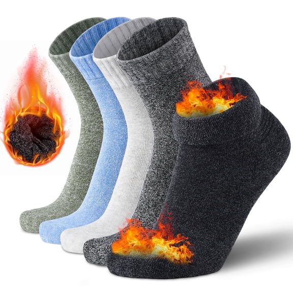 5 Pairs Of Men's Warm Winter Socks, Casual Comfortable Home Sleep Socks, Winter Gifts For Men, Thick Over-the-calf Socks, Quarter Socks