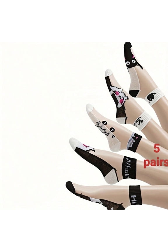5 Pairs Of Women's Cartoon Cat Mesh Socks, Breathable, Sweat Absorbing, And Odor Proof Summer Socks