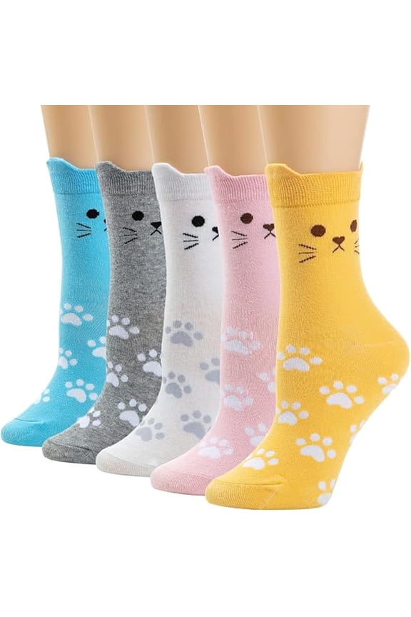 5 Pairs Of Women's Cat Socks Cat Gifts Cute Animal Socks Dog Owl Gifts for Women
