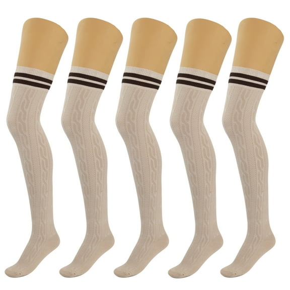 5 Pairs Over Knee Thigh Socks Knee-High Warm Stocking Women Boot Sock Leg Warmer High Socks - Beige