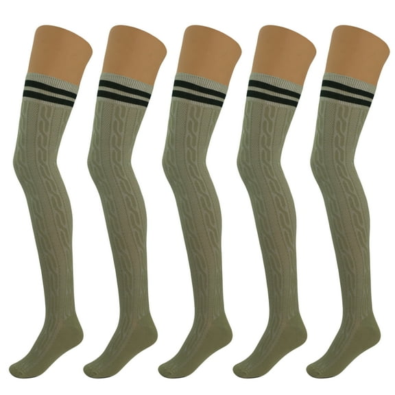 5 Pairs Over Knee Thigh Socks Knee-High Warm Stocking Women Boot Sock Leg Warmer High Socks - Khaki