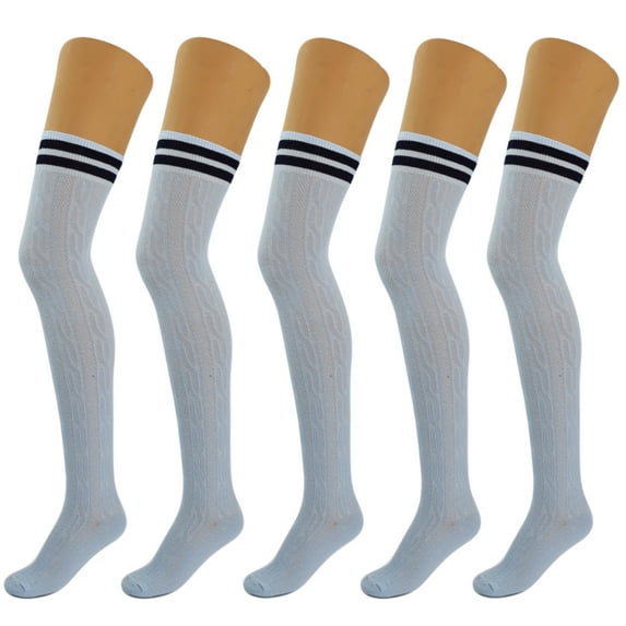 5 Pairs Over Knee Thigh Socks Knee-High Warm Stocking Women Boot Sock Leg Warmer High Socks - Light Blue