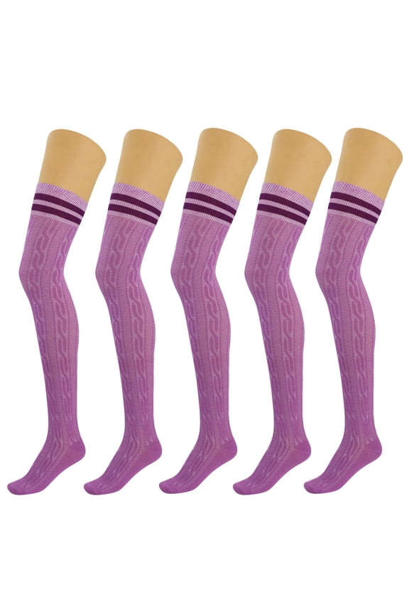 5 Pairs Over Knee Thigh Socks Knee-High Warm Stocking Women Boot Sock Leg Warmer High Socks - Lilac