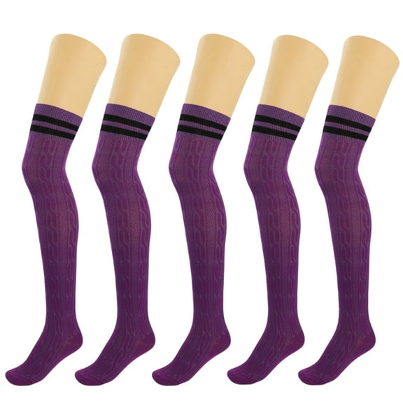 5 Pairs Over Knee Thigh Socks Knee-High Warm Stocking Women Boot Sock Leg Warmer High Socks - Purple