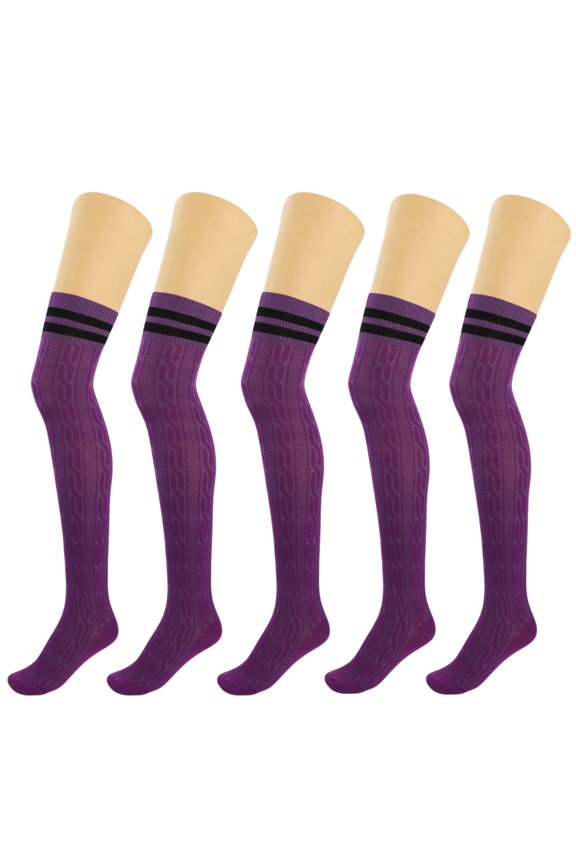 5 Pairs Over Knee Thigh Socks Knee-High Warm Stocking Women Boot Sock Leg Warmer High Socks - Purple