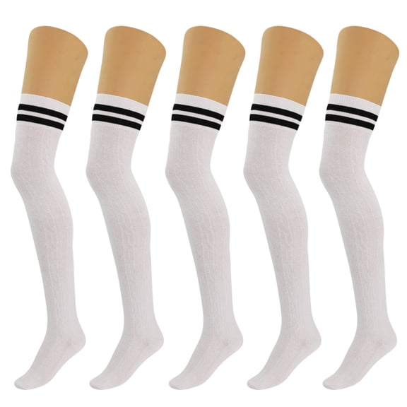 5 Pairs Over Knee Thigh Socks Knee-High Warm Stocking Women Boot Sock Leg Warmer High Socks - White