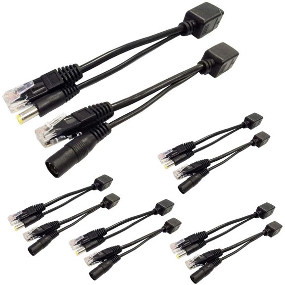 5 Pairs Passive PoE Injector and Splitter Kit with 5.5x2.1 mm DC Connector RJ45 Power Over Ethernet