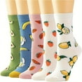 thumbnail image 1 of 5 Pairs Pattern Funky Novelty Socks, Fun Socks for Women, Lightweight Colorful Patterned Crew Socks, 1 of 5