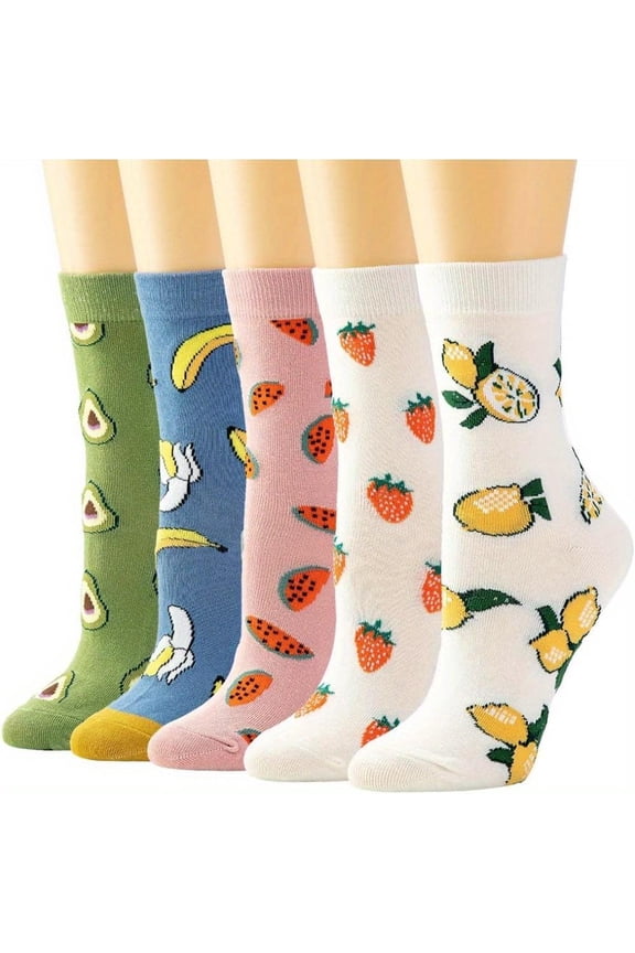 5 Pairs Pattern Funky Novelty Socks, Fun Socks for Women, Lightweight Colorful Patterned Crew Socks