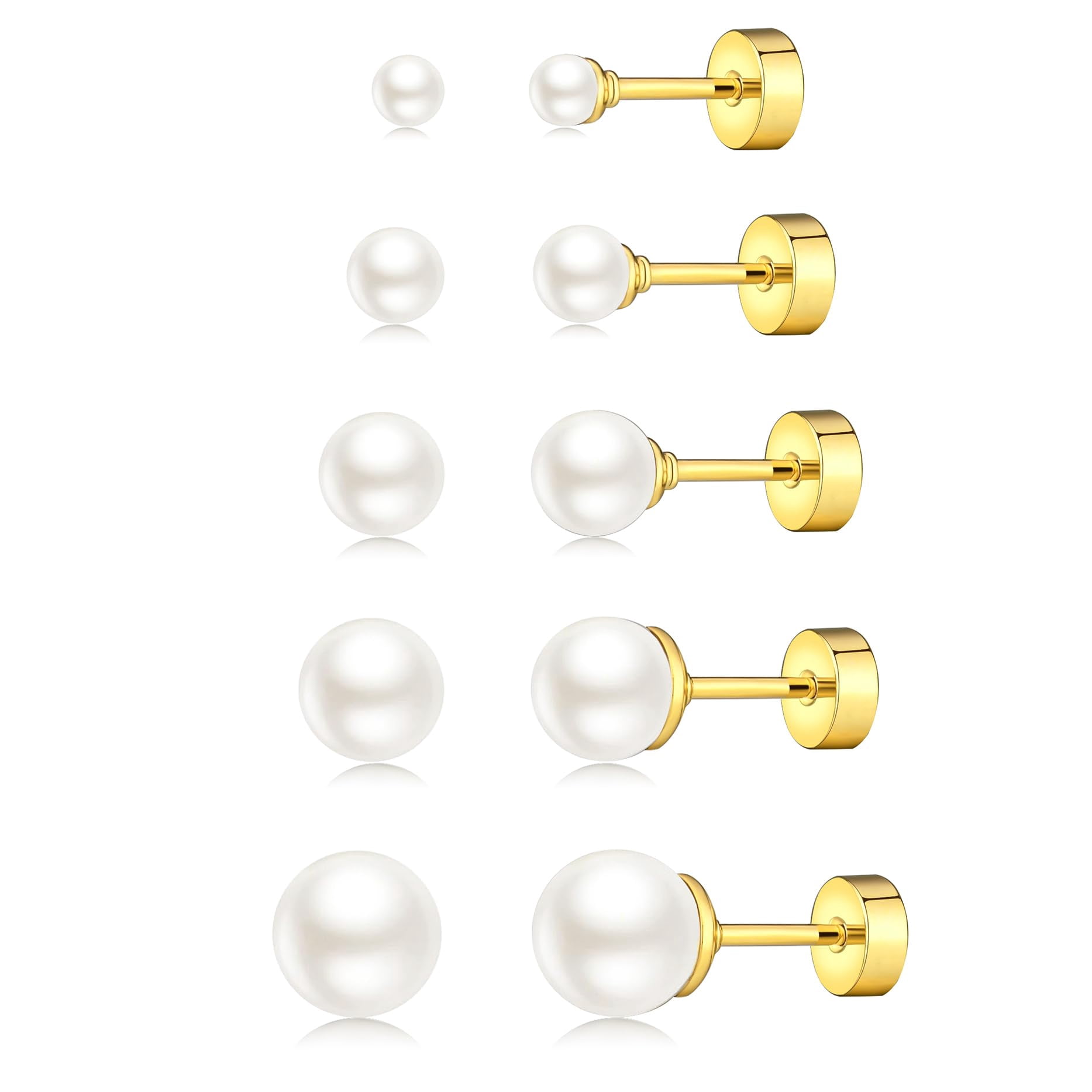 String Ear Rings 5 Pairs Pearl Earrings Set, 14k Gold Pearl String Earrings, Women's ...