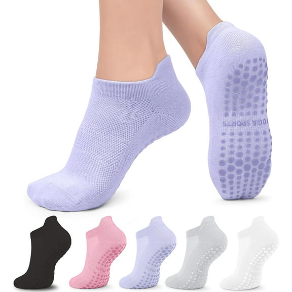 5 Pairs Pilates Socks Yoga Socks with Grips for Women Non Slip, Pilates, Workout, Pure Barre, Ballet, Dance, Hospital Socks