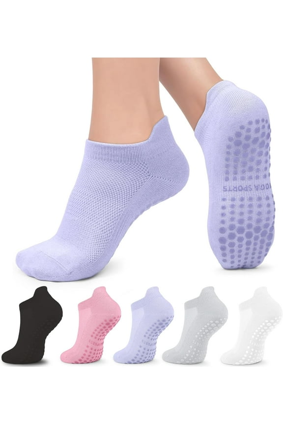 5 Pairs Pilates Socks Yoga Socks with Grips for Women Non Slip, Pilates, Workout, Pure Barre, Ballet, Dance, Hospital Socks