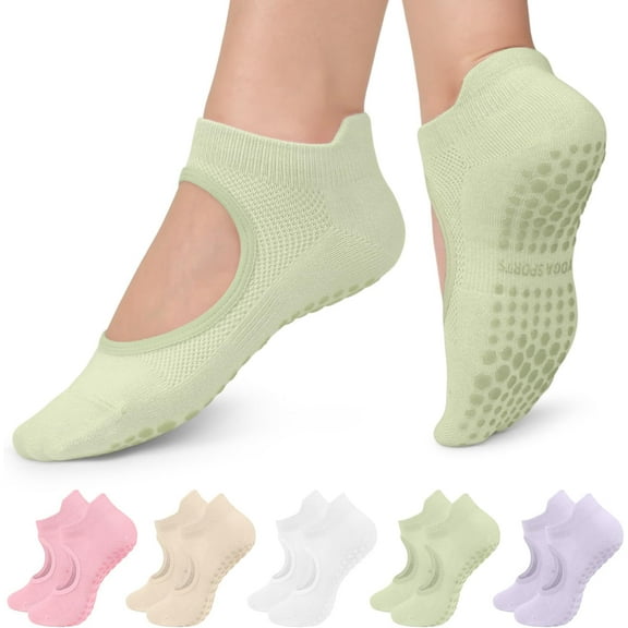 5 Pairs Pilates Socks Yoga Socks with Grips for Women Non Slip, Pilates, Workout, Pure Barre, Ballet, Dance, Hospital Socks